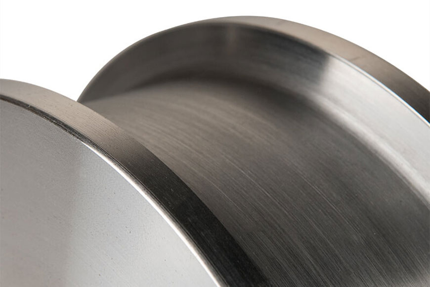 Close-up view of machined steel wheel