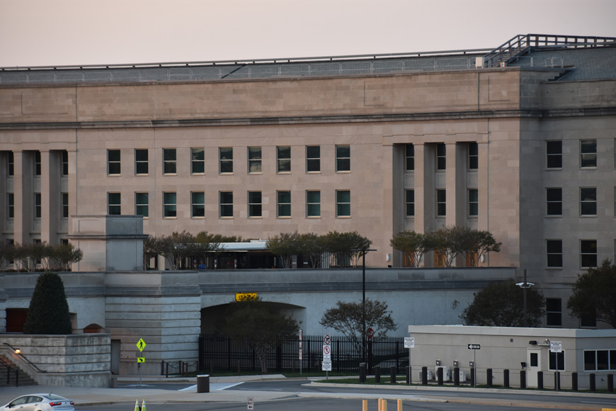 parking lot bollards, decorative bollards, and safety bollards in front of pentagon