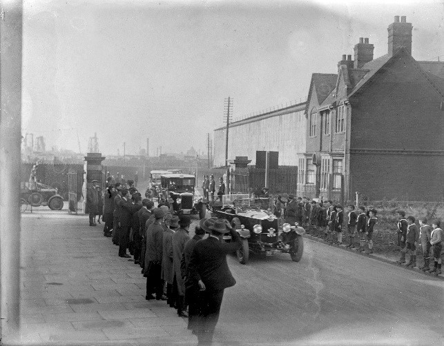 The Prince of Wales arriving for a visit to King George Dock