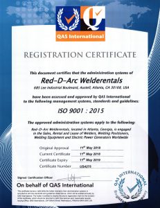 Red-D-Arc ISO 9000 2015 Certification